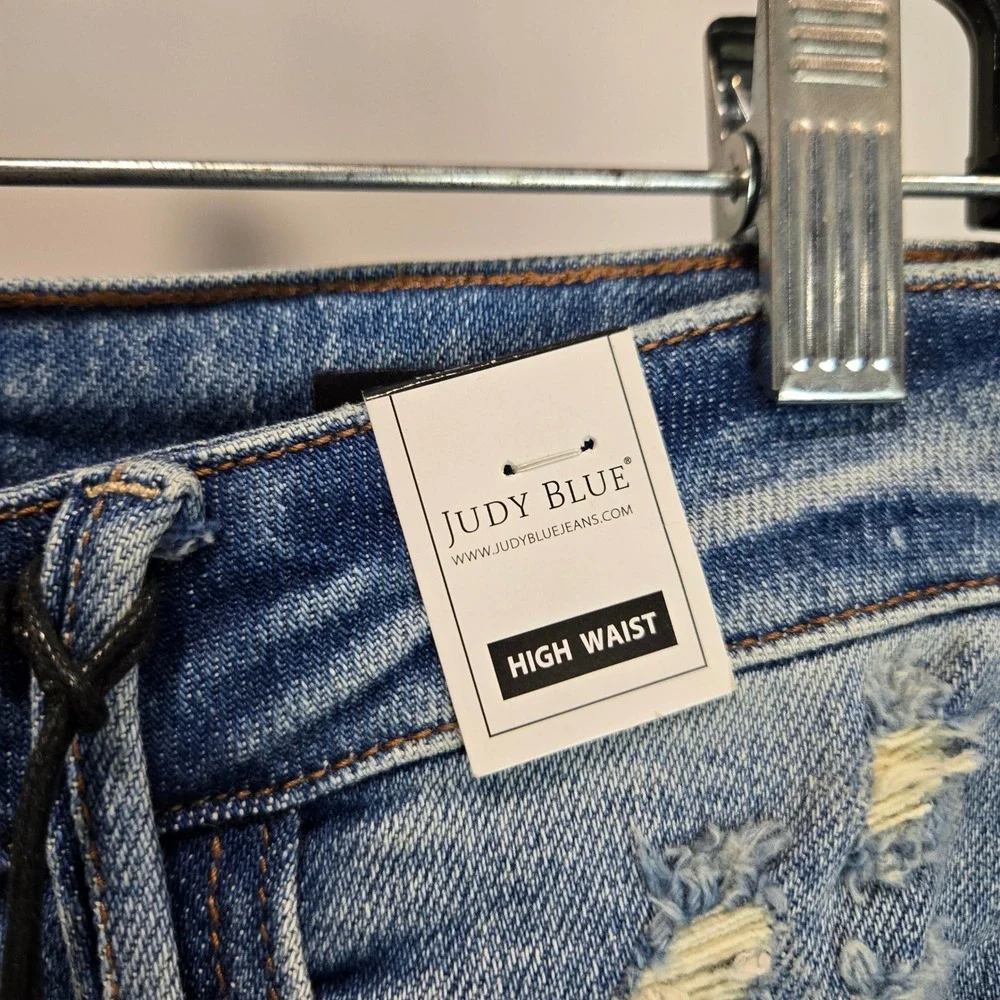 Judy Blue High Waist Side Distressed Straight Leg Jeans Medium Blue 5/27 - Picture 4 of 10